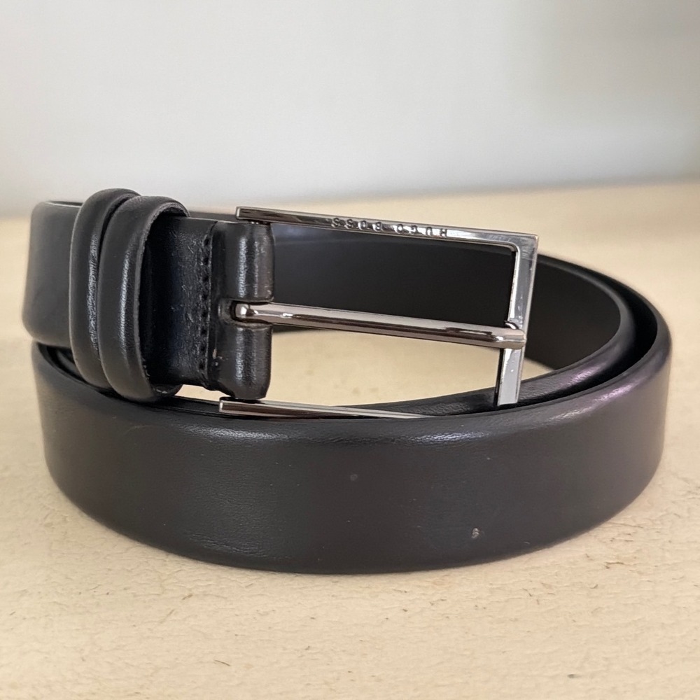 Hugo Boss Carmello Black Leather Belt Mens Size 100 38 Gunmetal Buckle 50290979